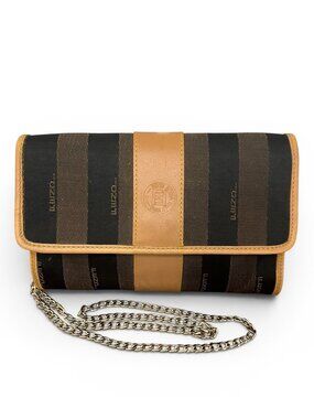 Fendi Vintage Pequin Striped Canvas & Leather Crossbody Clutch with Chain Strap